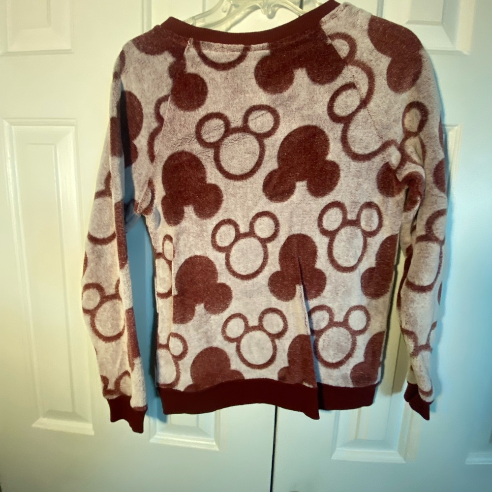 Disney Cream and Maroon Mickey Head Crewneck Sweater